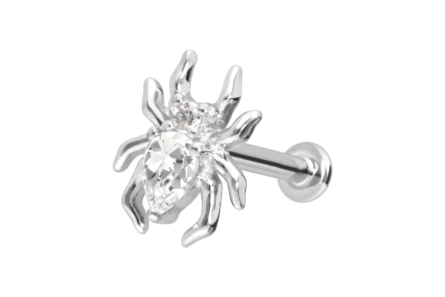 14 Karat Gold Labret Piercing mit Push Fit MOISSANIT-SPINNE